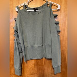 Almost Famous Olive Cut-Out Sleeve Sweatshirt